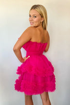 Robe de bal courte bustier trapèze en tulle à volants