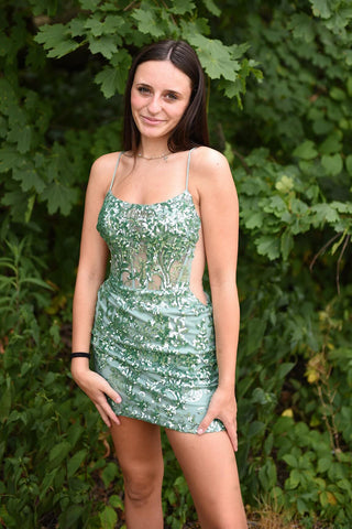 Sparkly Light Spaghetti Straps Sequins Bodycon Short Homecoming Dress