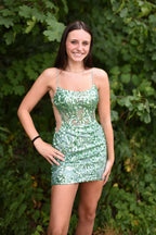 Sparkly Light Spaghetti Straps Sequins Bodycon Short Homecoming Dress