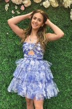 Spaghetti Straps A-Line Tulle Tiered Short Homecoming Dress
