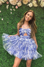 Spaghetti Straps A-Line Tulle Tiered Short Homecoming Dress