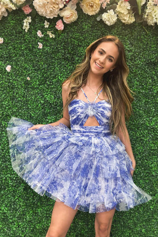 Spaghetti Straps A-Line Tulle Tiered Short Homecoming Dress