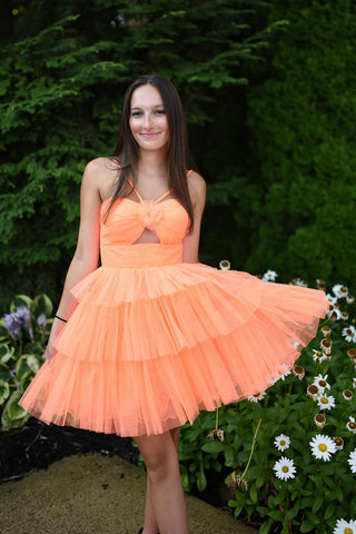 Spaghetti Straps A-Line Tulle Tiered Short Homecoming Dress