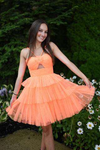 Spaghetti Straps A-Line Tulle Tiered Short Homecoming Dress