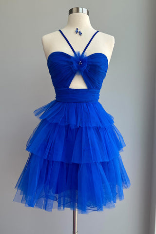 Spaghetti Straps A-Line Tulle Tiered Short Homecoming Dress