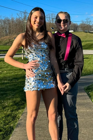 Sparkly Silver Strapless Sequins Bodycon Homecoming Dress