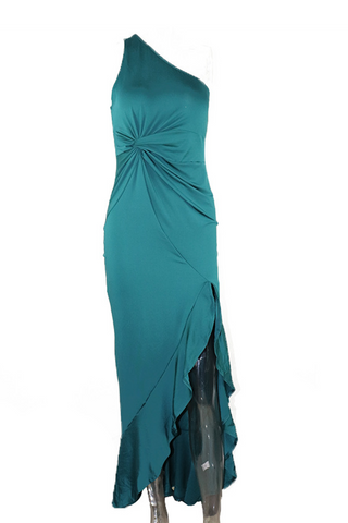 Elegante vestido de noche liso con volante y abertura en un solo hombro (8 colores) 