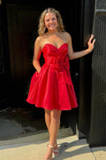 Robe de bal courte tendance en satin à décolleté cœur et nœud