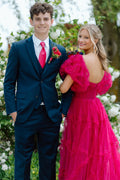 Square Neck A-Line Long Corset Prom Dress with Puff Sleeves