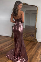 Royal Sweetheart Mermaid Metallic Long Corset Prom Dress with Slit