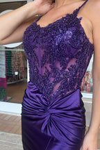 Spaghetti Straps Mermaid Satin Long Corset Prom Dress with Beading