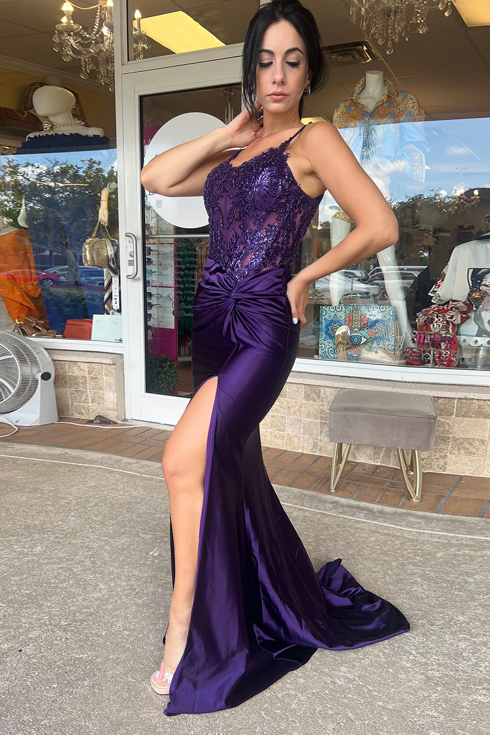 Spaghetti Straps Mermaid Satin Long Corset Prom Dress with Beading