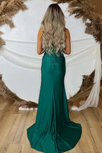 Spaghetti Straps Mermaid Satin Corset Long Corset Prom Dress with Appliques