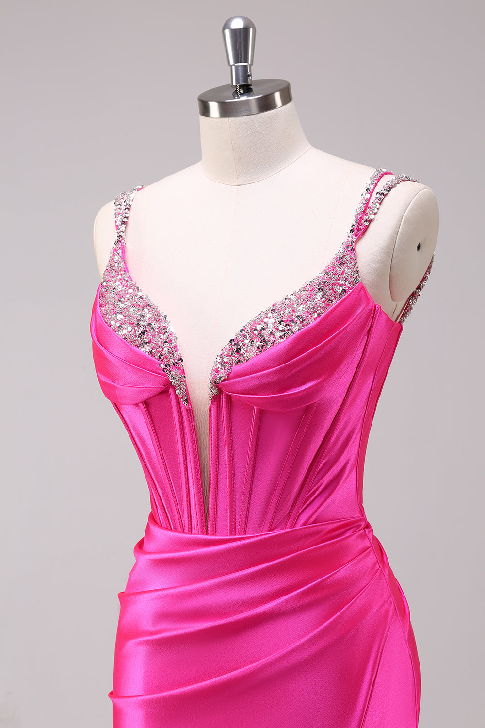 Mermaid Satin Spaghetti Straps Long Corset Prom Dress with Beading