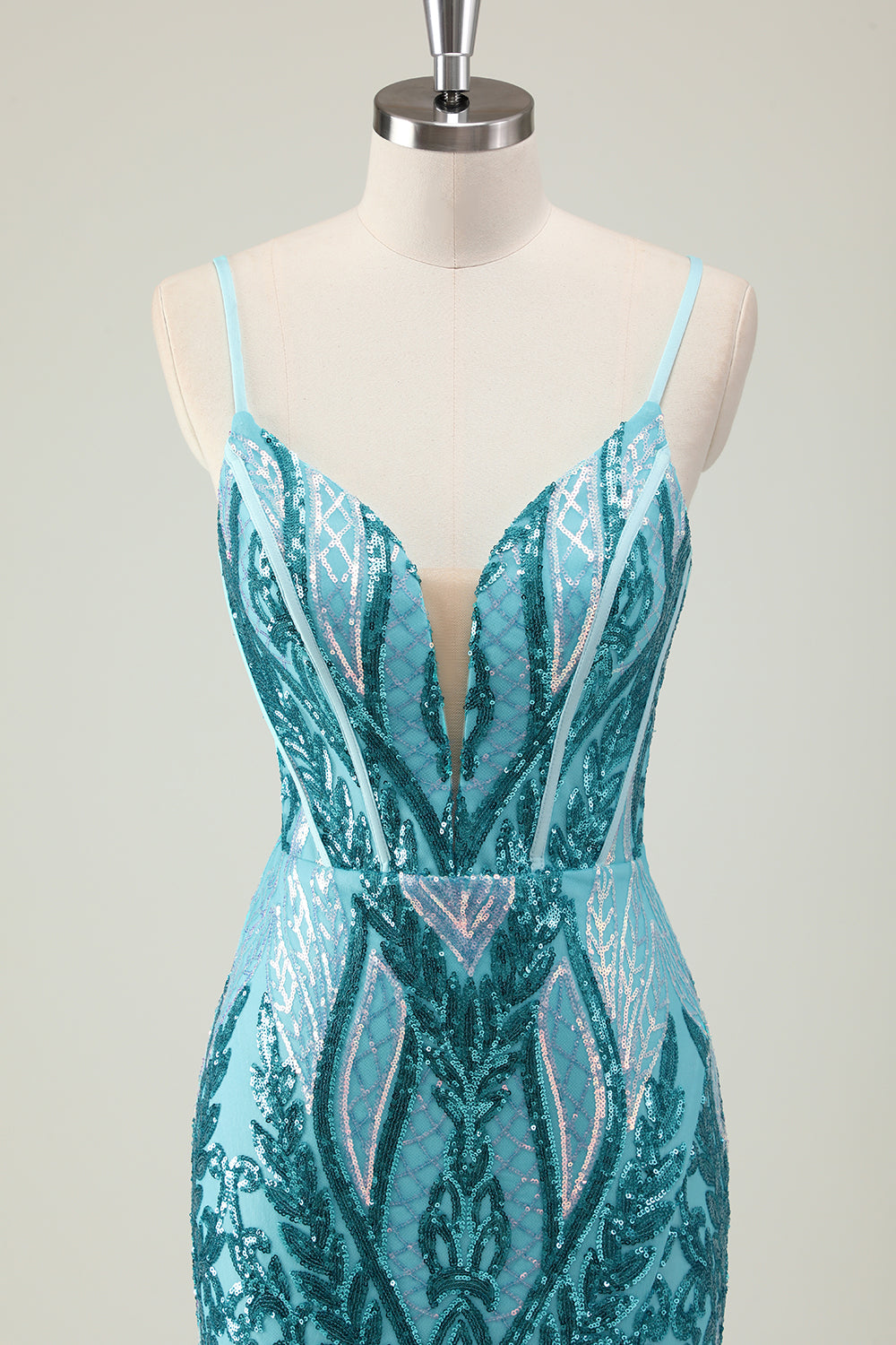 Sparkly Mermaid Spaghetti Straps Sequins Long Corset Prom Dress with Slit