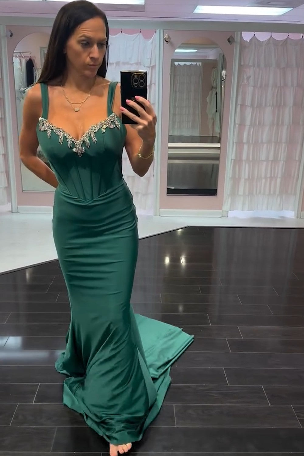 Spaghetti Straps Mermaid Long Corset Prom Dress with Beading
