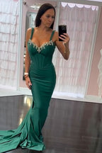 Spaghetti Straps Mermaid Long Corset Prom Dress with Beading