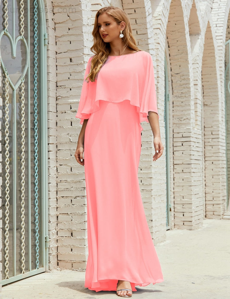 Vestido de dama de honor Sunderly para mujer, manga larga, cuello en V, de gasa, vestido formal de fiesta de boda SY28018