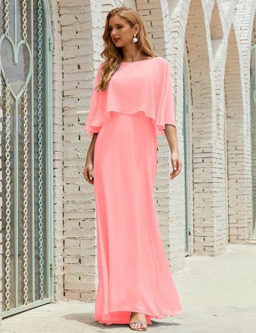 Vestido de dama de honor Sunderly para mujer, manga larga, cuello en V, de gasa, vestido formal de fiesta de boda SY28018