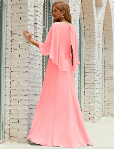 Vestido de dama de honor Sunderly para mujer, manga larga, cuello en V, de gasa, vestido formal de fiesta de boda SY28018