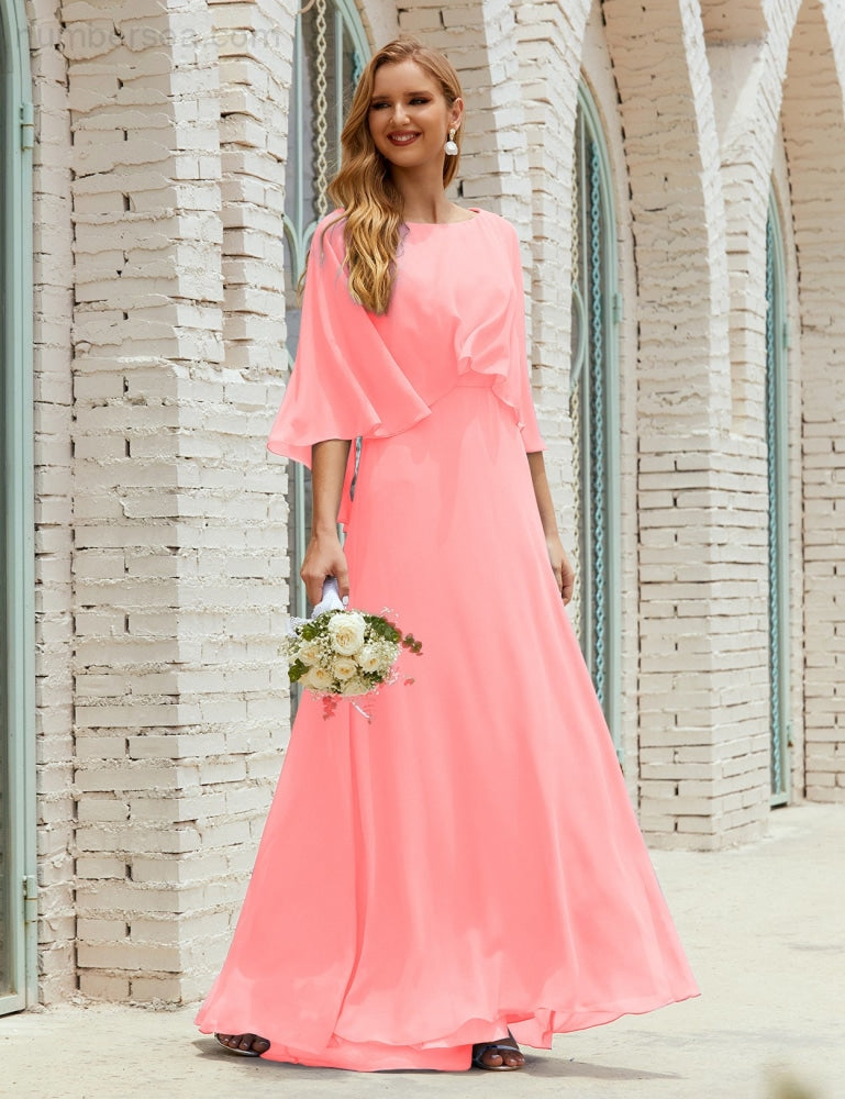 Vestido de dama de honor Sunderly para mujer, manga larga, cuello en V, de gasa, vestido formal de fiesta de boda SY28018