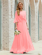 Vestido de dama de honor Sunderly para mujer, manga larga, cuello en V, de gasa, vestido formal de fiesta de boda SY28018