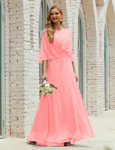 Vestido de dama de honor Sunderly para mujer, manga larga, cuello en V, de gasa, vestido formal de fiesta de boda SY28018