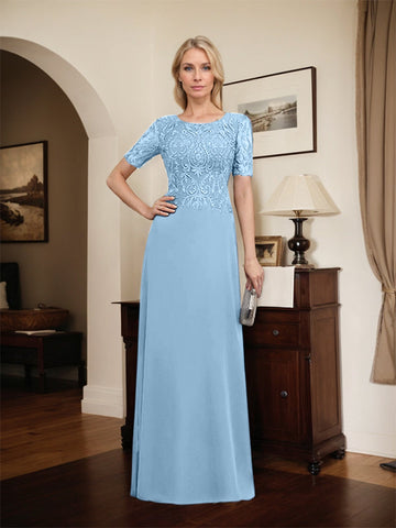 A-line Scoop Floor-Length Lace Chiffon Mother of the Bride Dress With Sequins