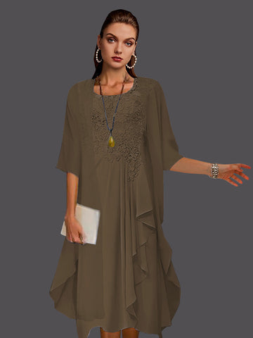 Two Piece A-Line Chiffon Lace Sleeveless Jacket Dresses with Pleats Appliques