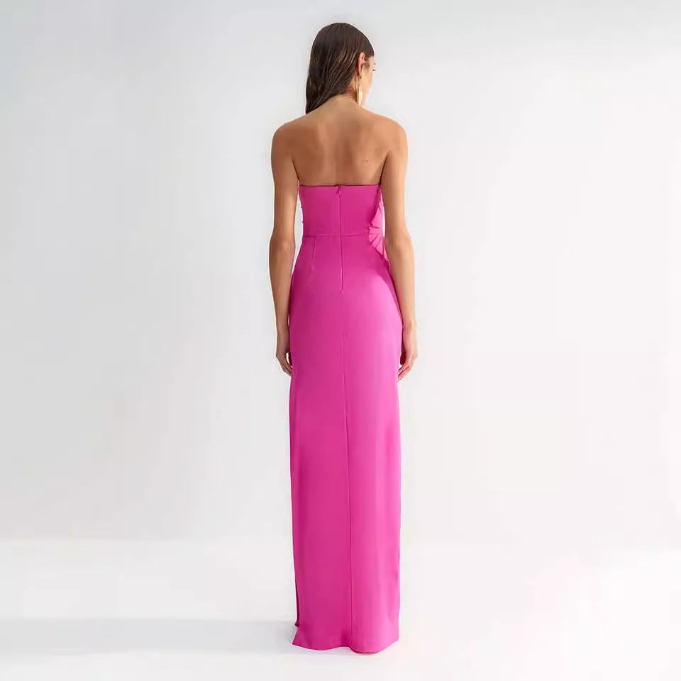 Vestido de fiesta sin tirantes con estampado de girasoles y aberturas sexys 