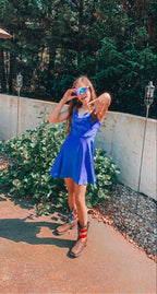 Vestido corto azul de corte A para baile de bienvenida, lindo vestido de fiesta Y302
