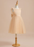 Vestido de niña de las flores de corte A, de satén y tul, hasta la rodilla 