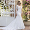Robe de mariée sirène à col en V et appliques, manches longues, style vintage sur mesure 