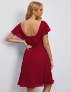 Robe de soirée dos nu, robe de bal formelle, longueur genou, manches courtes, robe de cocktail 28077 