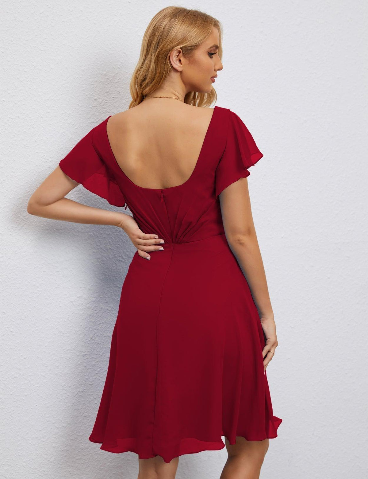 Robe de soirée dos nu, robe de bal formelle, longueur genou, manches courtes, robe de cocktail 28077 