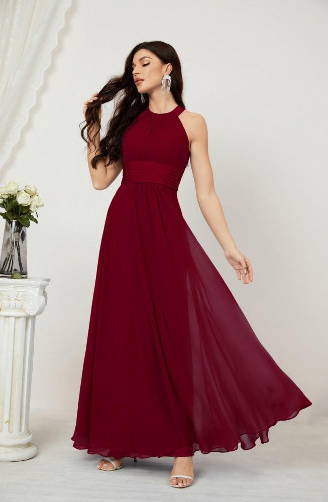 Vestido de fiesta formal Baoleely de gasa con cuello halter, largo, sin mangas, para dama de honor 2802 