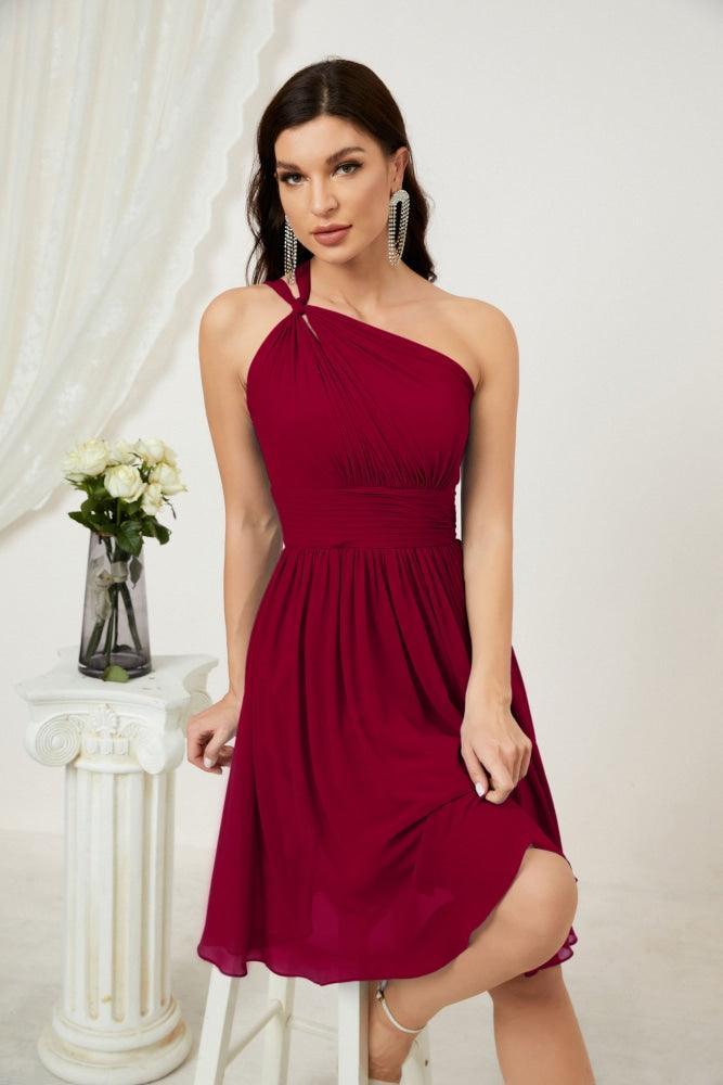 Vestido corto de gasa con un solo hombro para dama de honor de mujer Baoleely, ideal para fiestas y eventos formales como el baile de bienvenida (modelo 2804).