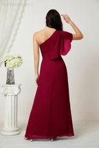 Baoleely  Chiffon Ruffled One Shoulder Long Bridesmaid Dresses A-line Formal Evening Gown Side Split 2809