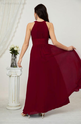 Baoleely Formal Party Gown Dress Chiffon Halter Long Sleeveless Bridesmaid Dresses 2802
