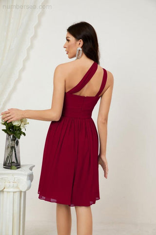 Vestido corto de gasa con un solo hombro para dama de honor de mujer Baoleely, ideal para fiestas y eventos formales como el baile de bienvenida (modelo 2804).