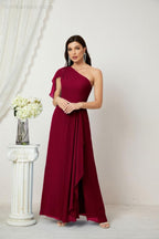 Baoleely  Chiffon Ruffled One Shoulder Long Bridesmaid Dresses A-line Formal Evening Gown Side Split 2809