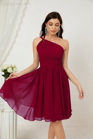 Vestido corto de gasa con un solo hombro para dama de honor de mujer Baoleely, ideal para fiestas y eventos formales como el baile de bienvenida (modelo 2804).