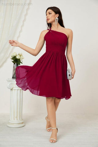 Vestido corto de gasa con un solo hombro para dama de honor de mujer Baoleely, ideal para fiestas y eventos formales como el baile de bienvenida (modelo 2804).