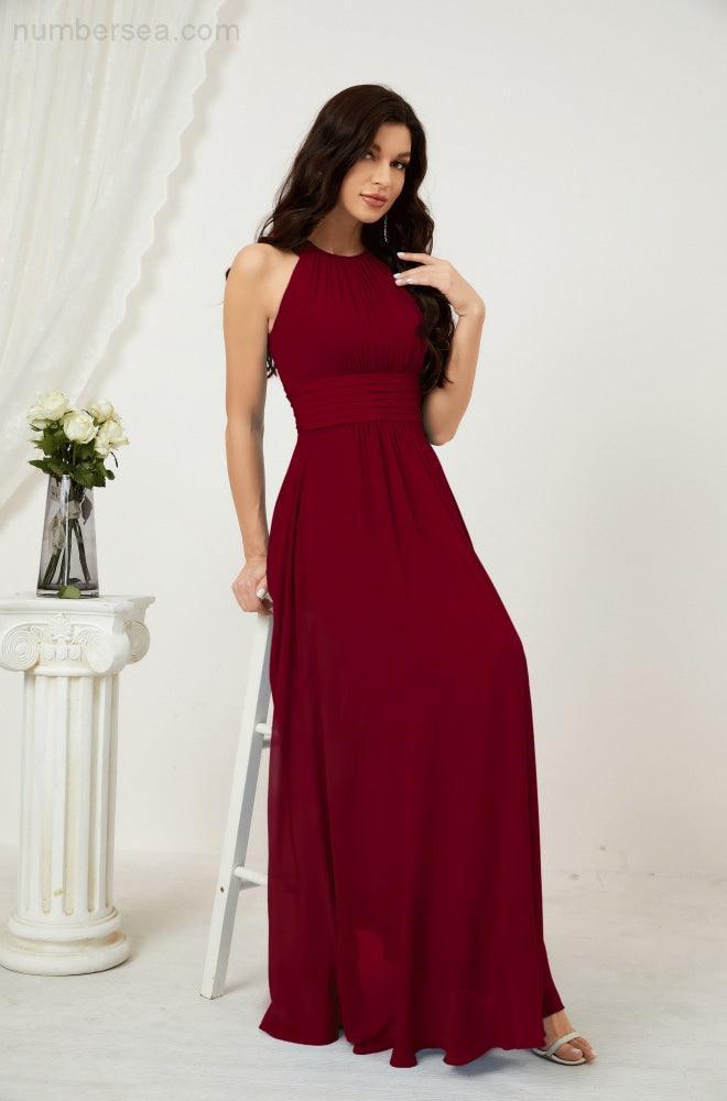 Robe de soirée formelle Baoleely en mousseline de soie, col licou, longue, sans manches, robe de demoiselle d'honneur 2802 