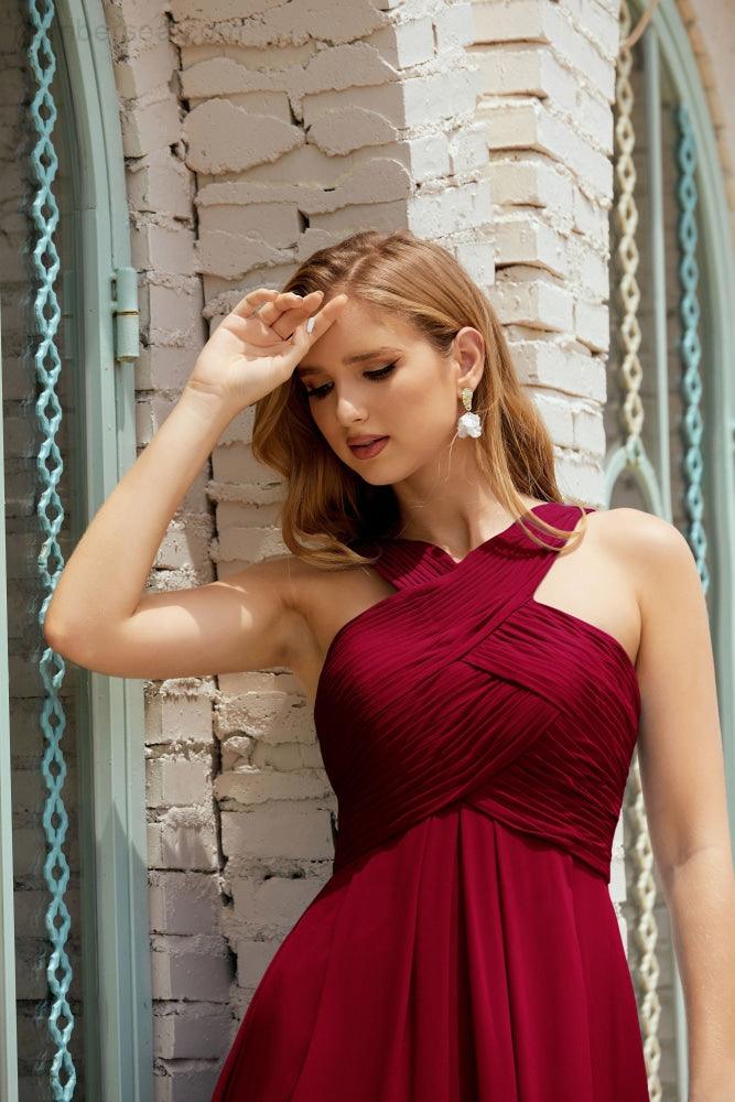 Vestidos de dama de honor con cuello halter, vestido formal de cóctel o de fiesta 28015 