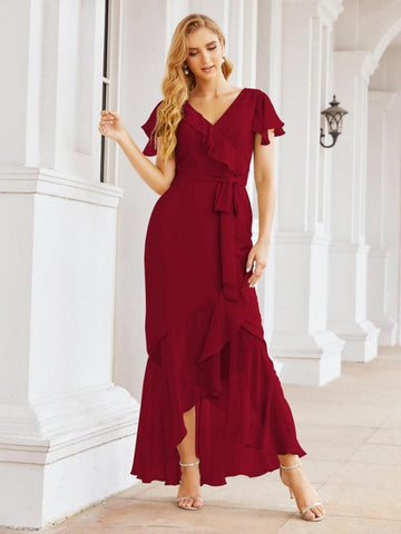 Vestidos de dama de honor Baoleely con volantes, estilo sirena, para fiestas formales, vestidos de noche, bailes de graduación y vestidos de violín 28042