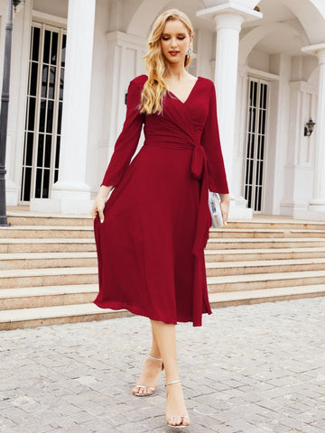 Vestido de dama de honor con espalda en V y cinturón, para la madre de la novia o invitada a la boda SY28031