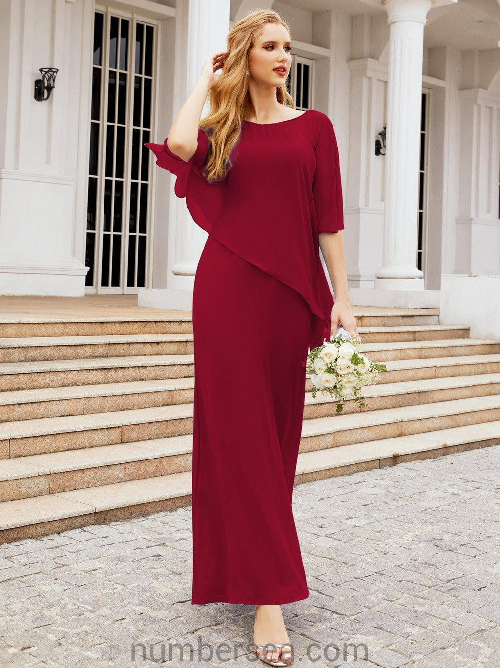 Vestido largo de fiesta formal Sunderly para la madre de la novia con capa de volantes SY28026