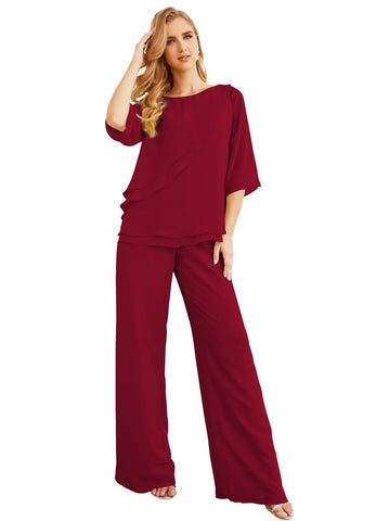 Elegante conjunto de pantalón y bata plateada de dos piezas para la madre de la novia, talla grande, con volantes, Sunderly Elegant SY28064