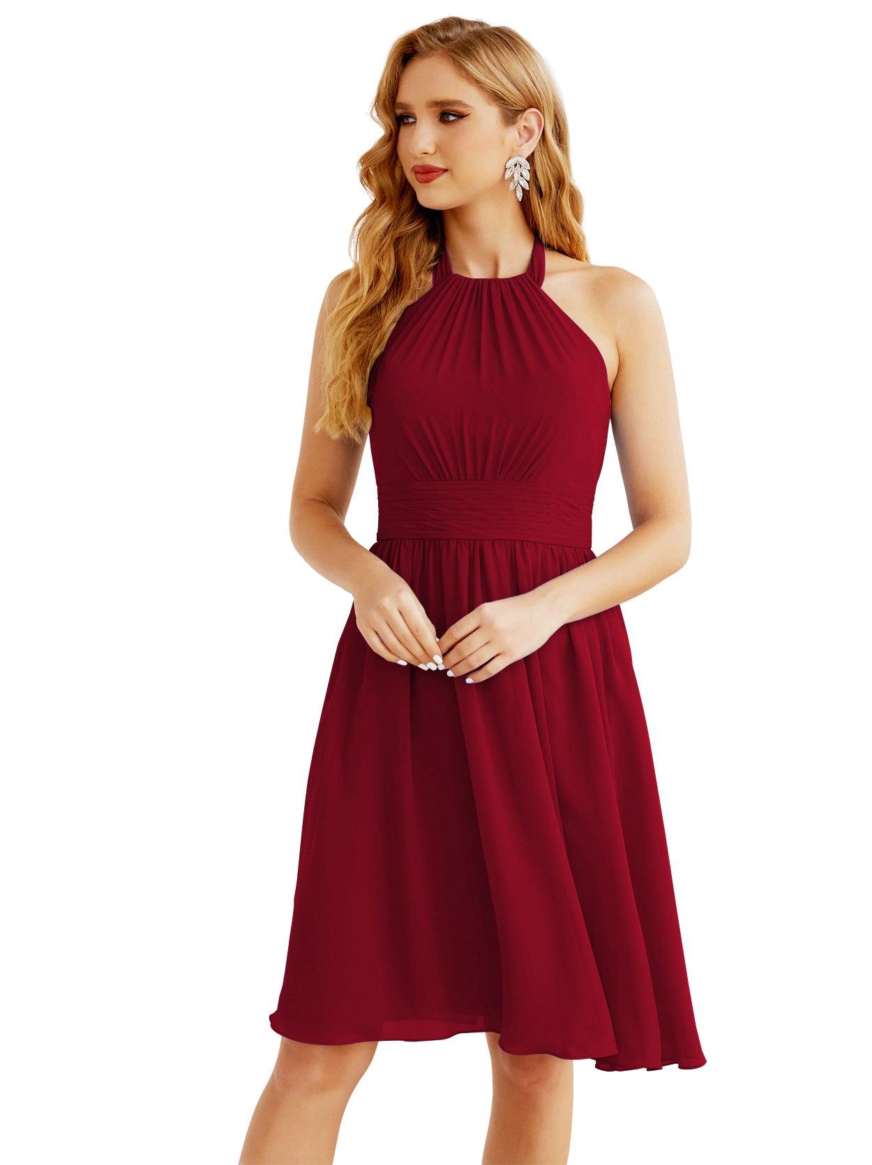 Baoleely - Vestido de dama de honor de gasa con cuello halter, corto, sin mangas, formal, para fiesta, espalda descubierta, 28023 